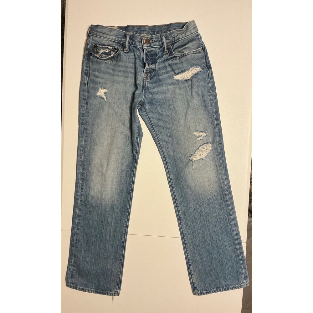 Abercrombie Fitch Mens Jeans Straight Fit Distressed Med Wash 30x30 fits 28x28